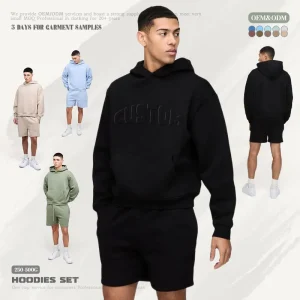 Custom 400 500 Gsm Boys Hoodie and Shorts Set Men French Terry 100% Organic Cotton Hoodie and Shorts Manufacturers