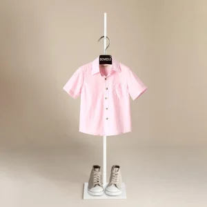 Custom 95% Cotton Breathable Knitted 220g Summer Smart Casual Boys Girls Children’s Short Sleeve Shirts Solid Color