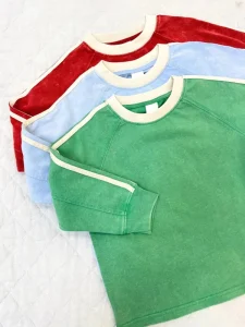 Custom Acid Wash Oversize Boys Sweatshirts Racer Stripe Long Sleeve Raglan Pullovers