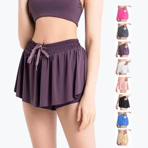 Custom Active Wear Tennis Skirt Shorts Girls Women Elastic Waist Stretch Fabric Washed Technique Pattern Colored