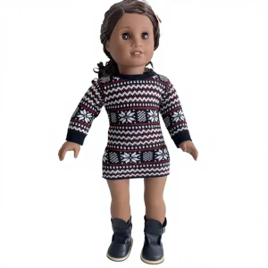 Custom American Girl Doll Knitted Sweater British Style Turtleneck Snowflake Pattern Cozy Winter Outfit for 18 Inch Dolls