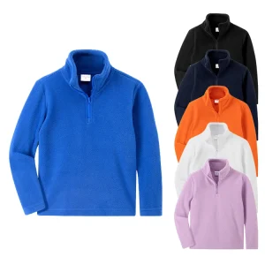 Custom Autumn Winter Toddler Fleece Half Zipper Jackets Classic School Plain Kids Boys Fleece Pullover Jackets