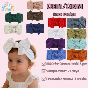 Custom Baby Girls Cotton Bamboo Headbands Turban Hair Bows Hair Band Elastic Hair Accessories for Kids Toddlers Infants Newborn