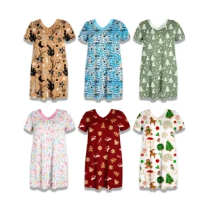 Custom Bamboo Fiber Cartoon Print Girl Nightdress Skin Friendly Soft Nightgown for Sleeping