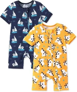 Custom Bamboo Newborn Baby Boy Girl Short Sleeve Two-Way Zipper Romper Jumpsuits