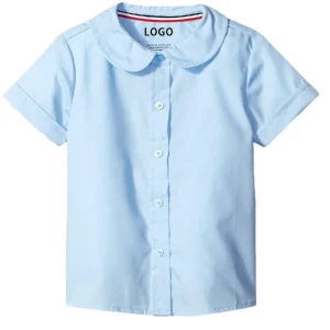 Custom Blue Peter Pan Collar School Uniform Blouse for Girls in Polyester Cotton for Primary School Children