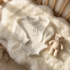 Custom Boutique Striation Knitted Toddler Boys Baby Sweater Romper