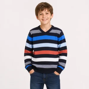 Custom Boy Sweater Designs 100% cotton Long Sleeve Stylish Colorful Stripes Children Sweater