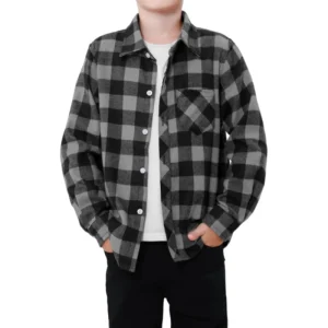 Custom Boys Shirt Long Sleeve Flannel Toddler Kids Unisex Red Black Plaid Button Down Shirts Christmas