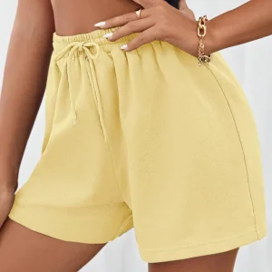 Custom Breathable Anti Wrinkle 100% Cotton Mid Waist Drawstring Closure Sports Shorts for Women Girls Regular Fit Casual