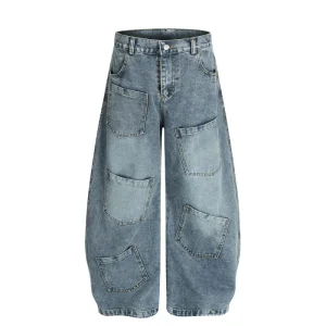Custom Cargo Jeans Baggy Men Denim Wide Leg Trousers Oversize Casual Streetwear Style Hip Hop Multi Pockets Big Boy Jeans