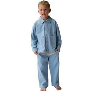 Custom Casual Canvas Cotton Denim Utility Pockets Boys 2-Piece Set Long Sleeve Jacket Shirt Pants