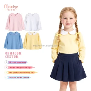 Custom Casual Pattern Long Sleeve Tops for Girls Baby Toddler Dress Shirts Blouse Tees Girls’ Elegant Children’s Clothing