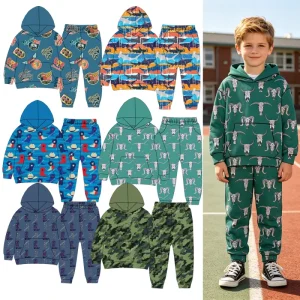 Custom Children Boys Hooded Long sleeved Sweatshirt Two-piece Set Spring Autumn Kids Jogger Pants Daily Casual Wear