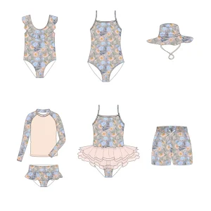 Custom Children Kids Swim Suit Manufacturers Recycled Fabric UV Toddler Swimwear Beachwear Floral Girls One Piece Swimsuit