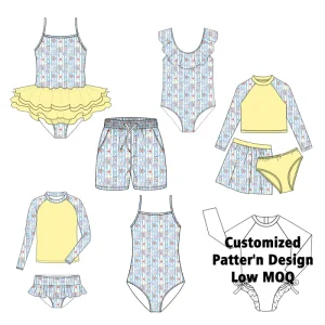 Custom Children Kids Swim Suit Manufacturers Recycled Fabric UV Toddler Swimwear Beachwear Floral Girls One Piece Swimsuit
