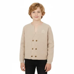 Custom Children Knit Sweater Crew Neck Slit Long Sleeve Boys Knit Cardigan Cotton Double Button Embroidery Kids Knit Cardigan