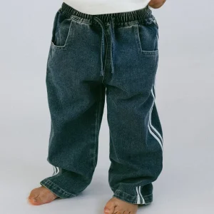 Custom Children’s Boys’ Denim Jeans Casual Drawstring Closure Regular Fit High Quality Mid Waist Light Wash Logo Print