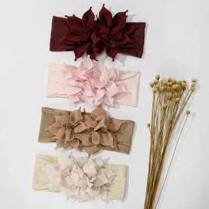 Custom Children’s Hair Accessories Hairbands Baby Double Fabric Flower Headwear Elastic Nylon Baby Head Protection Hair Band