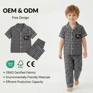 Custom Children’s Pajamas Boys Pajama Shirt Embroidery Kids Boys Pyjamas Set OEM Kids Clothing