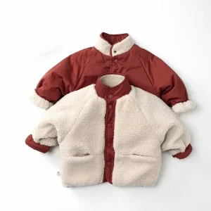 Custom Children’s Personalized Double sided Cotton Jacket Winter New Boys Girls Korean Style Fleece lined Thickened Warm Trendy