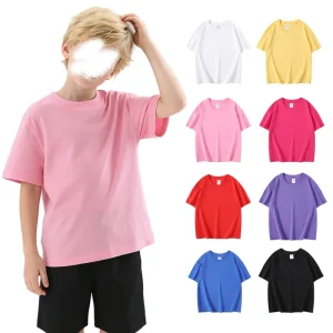 Custom Children’s Summer Cotton Tee Solid Color Drop Shoulder Oversized Girls Boys T Shirt Plain Kids T-shirt