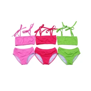 Custom Classic Kid Girl Two Pieces Bikini Set Swimsuit Young Girl Modest Bikini Bathing Solid Color