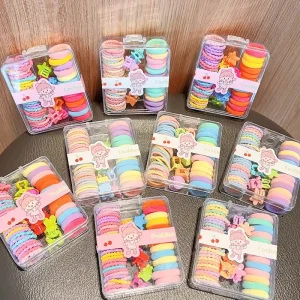 Custom Colorful Kids Hair Accessories Cute Baby Girls Elastic Hair Bands Mini Hair Claw Clips Korean Crystal Plastic Nylon