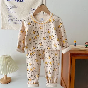 Custom Cotton Designer Cartoon Kids Pajama Soft Long Sleeve Girls Sleepwear Thermal Breathable Knitted Material for Winter