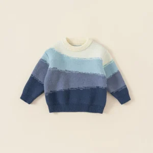 Custom Cotton Thick Winter Color Blocking Crew Neck Knit Child Boy Sweater