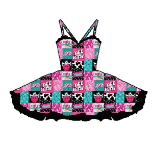 Custom Cute Baby Girl Dress with Ruffles Western Print Girl Dress