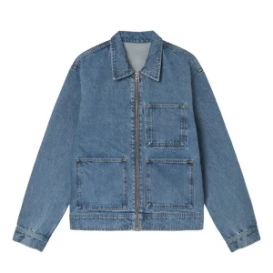 Custom Denim Jacket Men Designer Casual Cotton Jacket Blue Boy Zip Closure Denim Coats OEM Jean Jacket