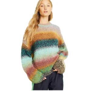 Custom Design LOGO Sweaters of Women Rainbow Long Sleeve Jumper Round Neck Girl Knitwear Pullover Women’s Sweaters