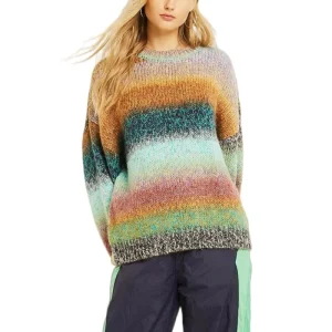 Custom Design Logo Rainbow Long Sleeve Jumper Round Neck Girl Knitwear Pullover Women’s Sweaters