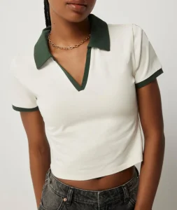 Custom Embroidered Bow V neck Polo Collar Cropped Slim Fit Young Girl Y2K Short Sleeve Polo T Shirt