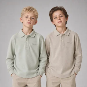 Custom Embroidered Garment Dyed Boys Long Sleeve Polo Shirt 100% Cotton Pique Breathable Quick Dry Casual School Uniform