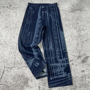Custom Embroidered Men’s Straight Baggy Acid Wash Jeans Y2K Boys Streetwear Laser Print Hip Hop Plus Size Summer Vintage Look