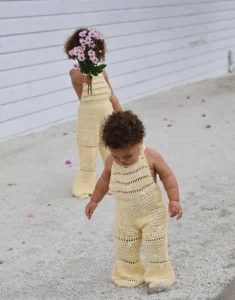 Custom Embroidery Daisy Jumpsuits Girls Overalls Crochet Knitted Pants Jumpsuit