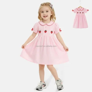 Custom Embroidery Girls Dresses Strawberry Girls Summer Dresses Girls Clothing