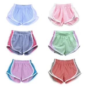 Custom Embroidery Little Girl Running Active Shorts Kids Girl Seersucker Biker Shorts