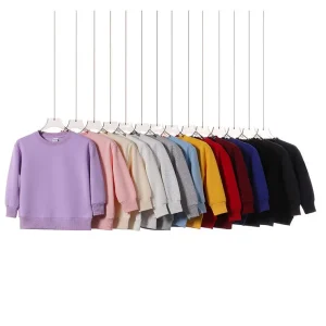 Custom Embroidery Printed Polyester Cotton Casual Autumn Children Boy Long Sleeve Crew Neck Soft Knitted Terry Sweatshirt Hoodie