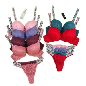Custom English Letters Fashion Sexy Rhinestone Thong Panties Mature Women G String Girls Panties Bra Set