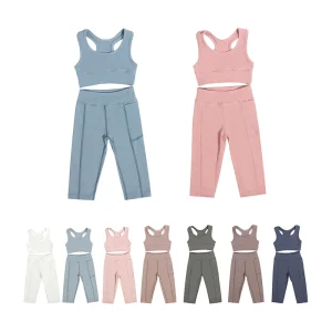 Custom Fabric Summer Girl Gym Clothes Sporty Spandex Nylon Kids Yoga Wear Girls Clothing Sets Boutique