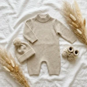 Custom Factory 100% Cotton Solid Color Knit Sweater Romper Autumn Infant Toddler Boys Girls Clothes Long Sleeve Jumpsuit