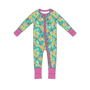 Custom Factory Bamboo Girl Custom Print Zipper Romper Long Sleeve One Piece Jumpsuit