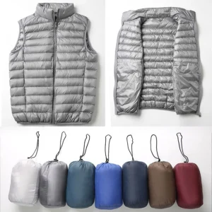 Custom Factory Men’s Light Down Quilted Jacket Padded Vest Stand-up Collar Oversized Men Waistcoat Utility Autumn Winter Clothes
