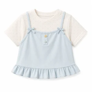 Custom Girls 2-Piece Summer Jersey Polo Collar T-Shirt & Ruffle Cami Polka Dot Kids Outfit 2 Colors