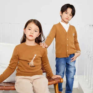 Custom Girl’s Boy’s Kids Knit Sweater Children Cotton O V Crew Turtle Neck Jumpers Cardigan Clothes for Boy and Girl
