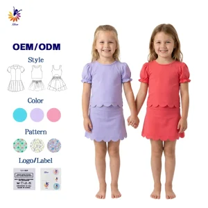 Custom Girls Clothing Set Kids Sportswear Short Sleeve Skirt Suit Summer Children Yoga Outfit Two Piece Active Wear for Girls