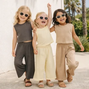 Custom Girls Clothing Sets Sleeveless Summer Kids Clothes Set Polyester Young Girls 2 Pieces Outfits Children Clothing